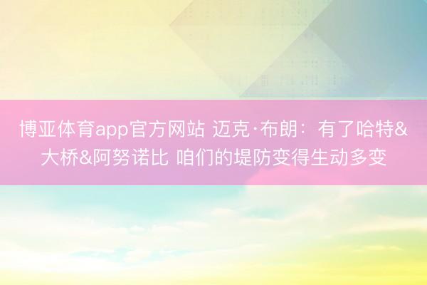 博亚体育app官方网站 迈克·布朗：有了哈特&大桥&阿努诺比 咱们的堤防变得生动多变