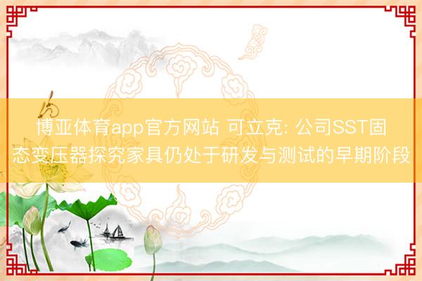 博亚体育app官方网站 可立克: 公司SST固态变压器探究家具仍处于研发与测试的早期阶段