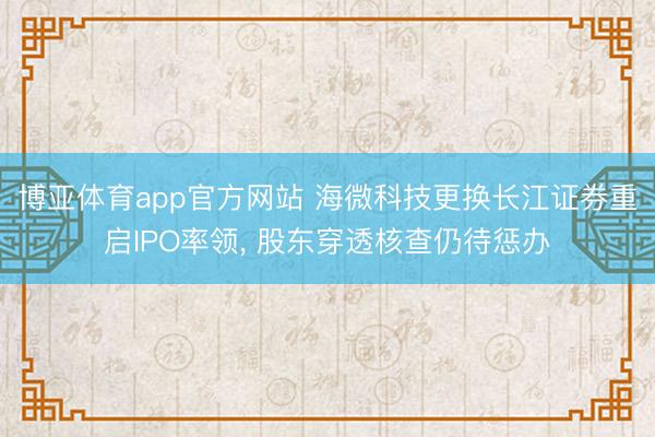 博亚体育app官方网站 海微科技更换长江证券重启IPO率领， 股东穿透核查仍待惩办