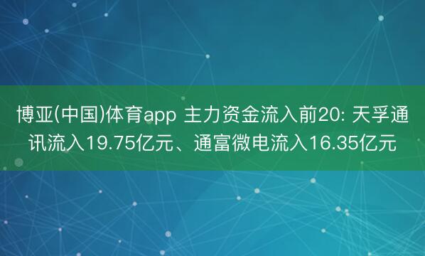博亚(中国)体育app 主力资金流入前20: 天孚通讯流入19.75亿元、通富微电流入16.35亿元