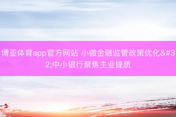 博亚体育app官方网站 小微金融监管政策优化 中小银行聚焦主业提质